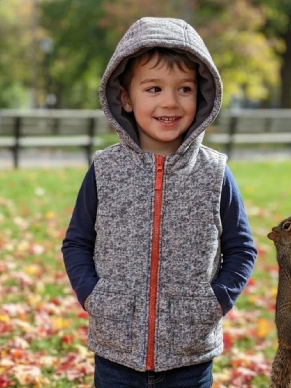 LITTLE ME Heathered Gray Hooded Fleece Vest with Orange Zip 4T